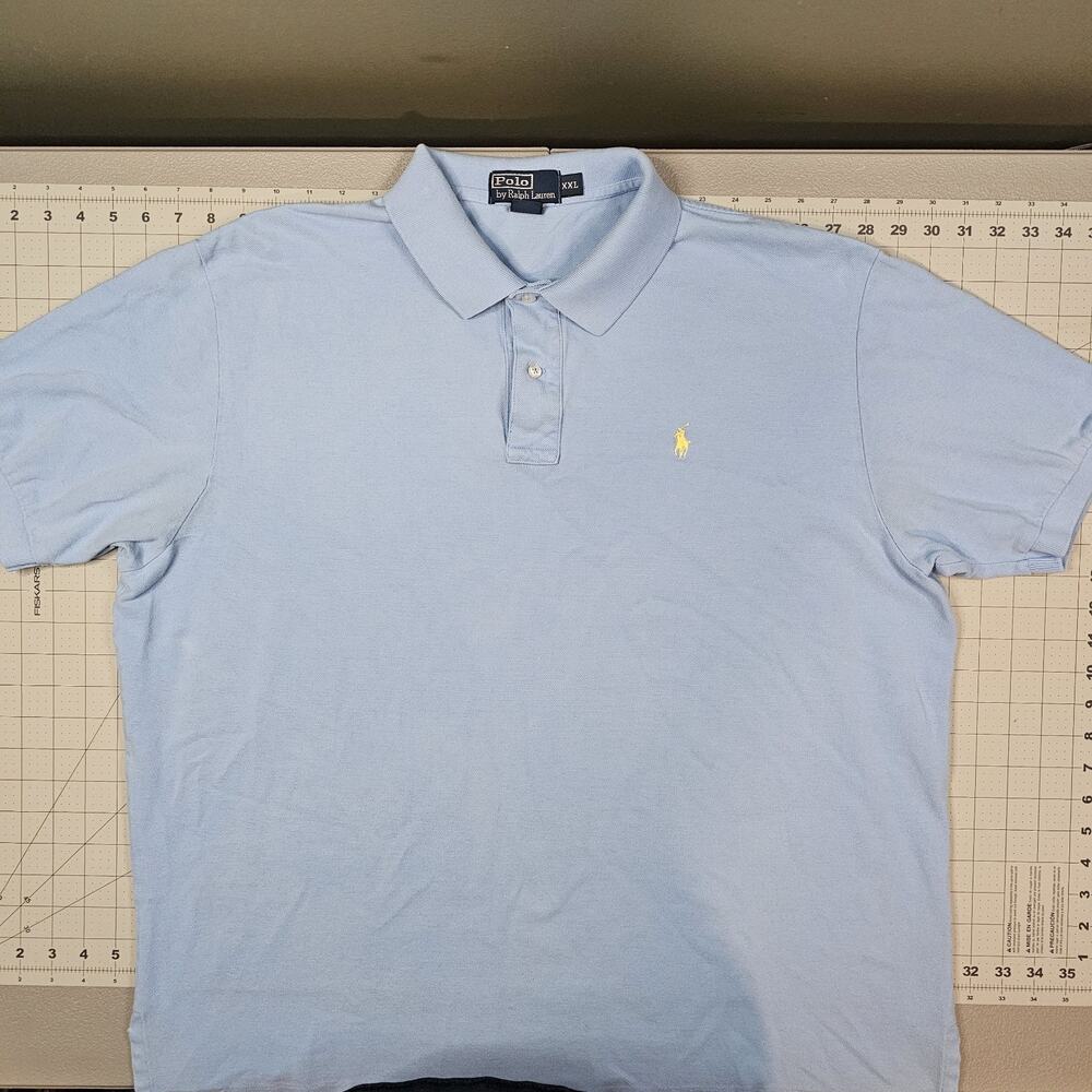 Polo Ralph Lauren Shirt XXL Blue Pique Vintage Golf Preppy Ivy League Distress